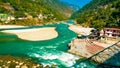 Pristine town of Rudraprayag nestled on the holy confluence of Alaknanda and Mandakini rivers, Uttarakhand, India
